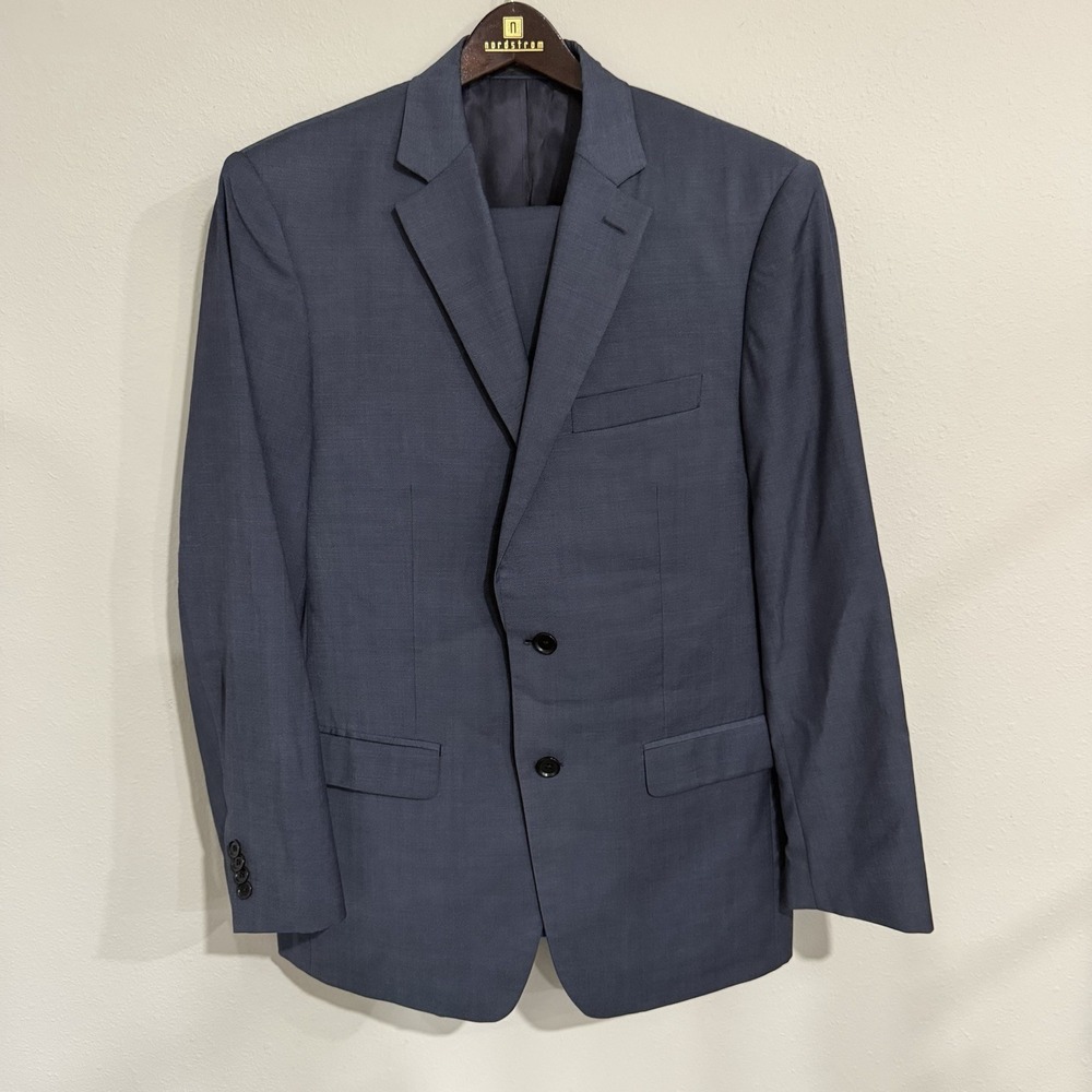 Austin Reed 2 Piece Suit Mens 42L 36x32 Solid Dark Blue Navy Wool Flat Front
